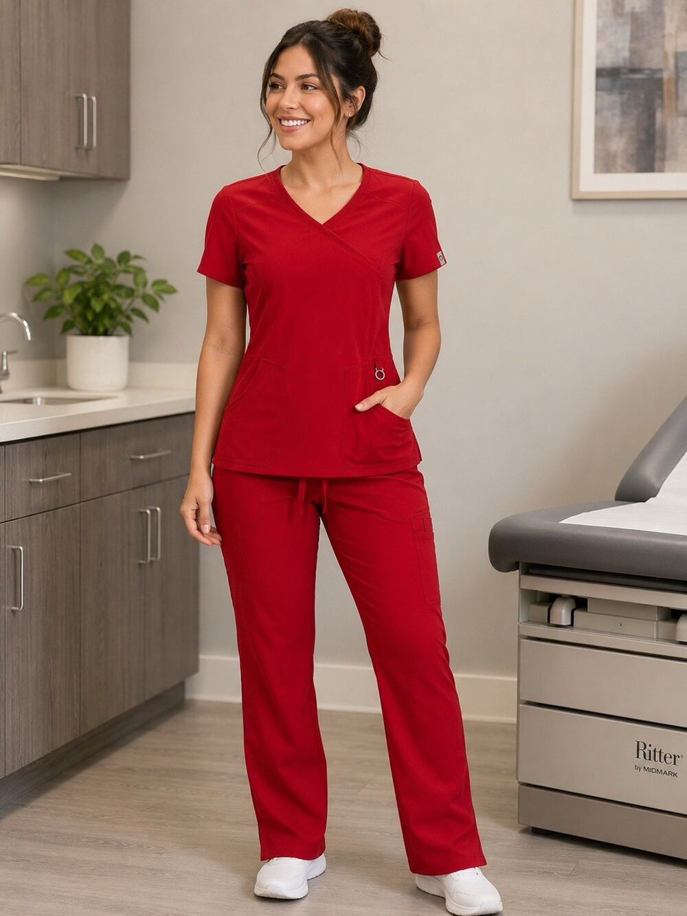 Cherokee Infinity Red Scrub Set Top XS / Pants Small Petite